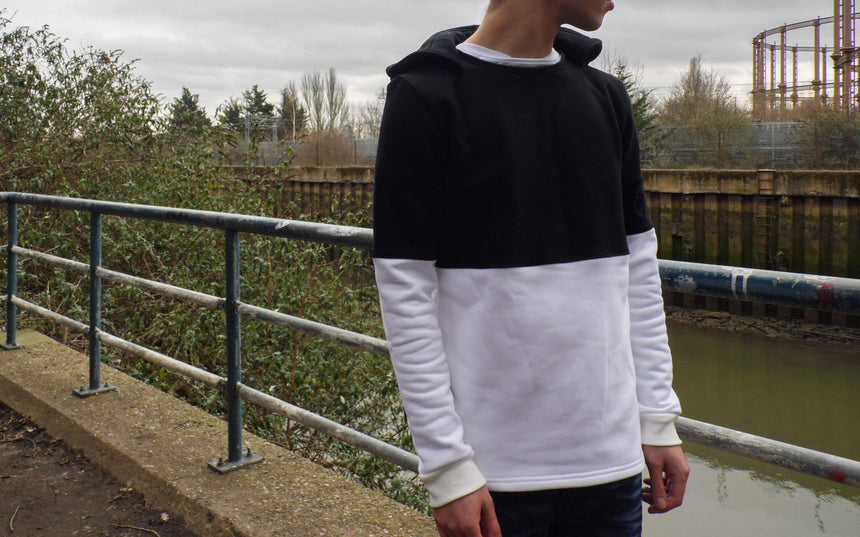 BLACK AND WHITE HOODIE FRONT